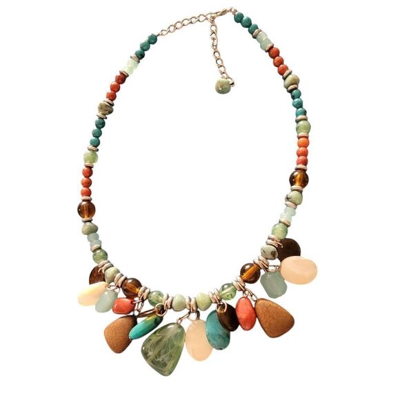 Multicolor Beaded Necklace with Stone Accents - Picture 1 of 3